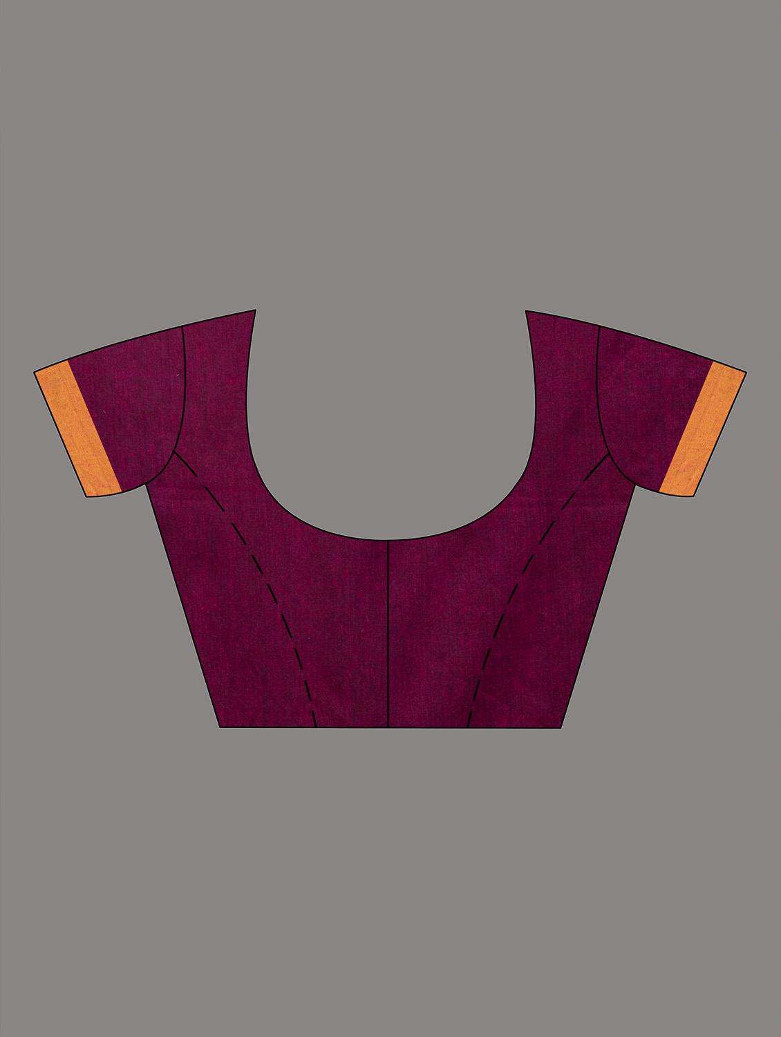 women solid with bordered handloom saree with blouse - 22045862 -  Standard Image - 3