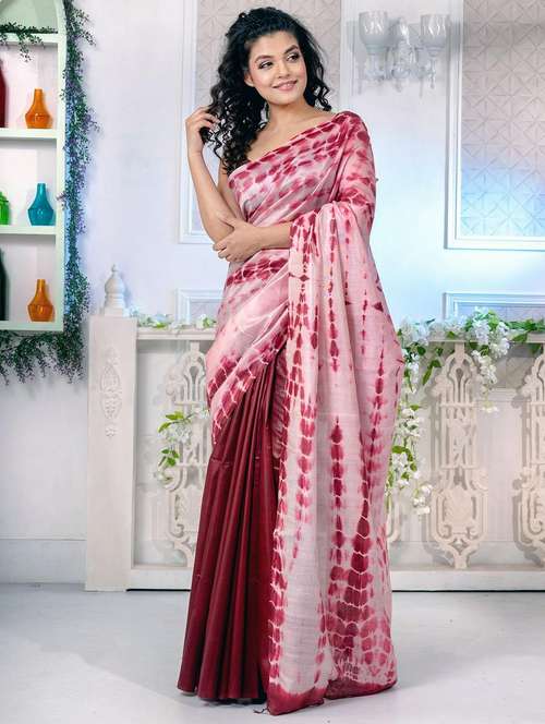 women shibori printed half & half saree with blouse - 22045883 - Standard Image - 0