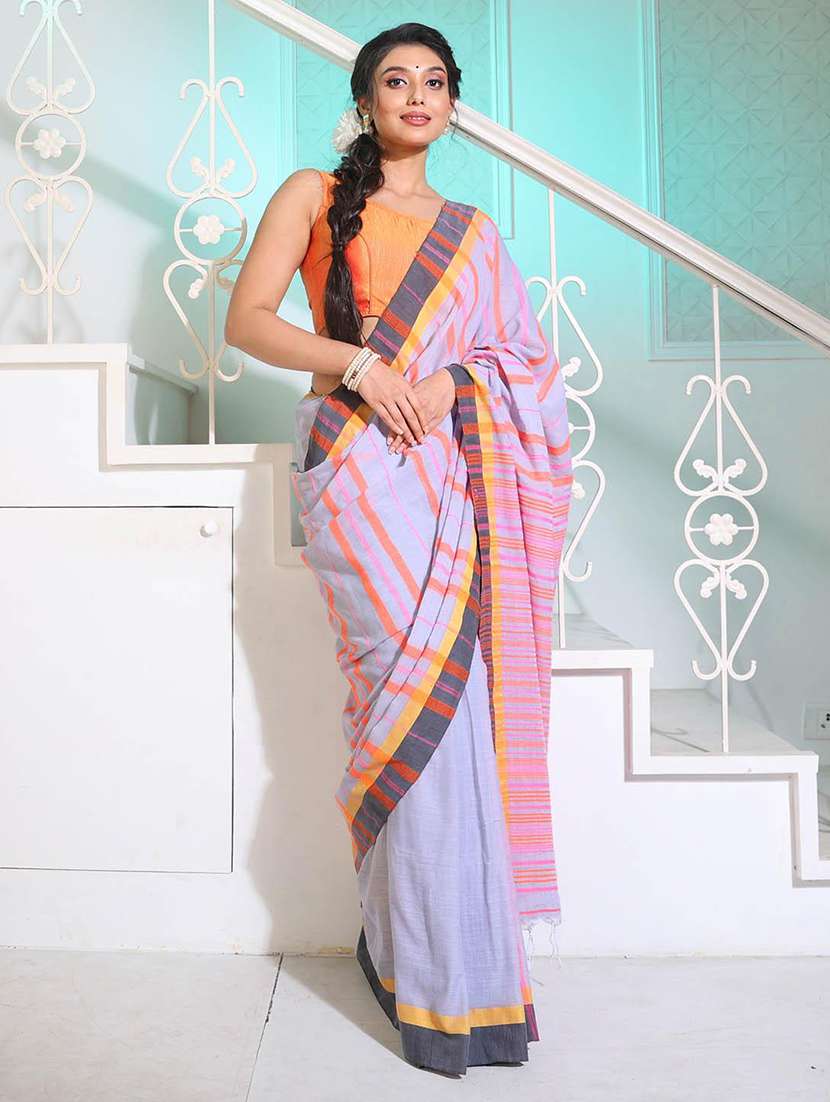 women striped handloom saree with blouse