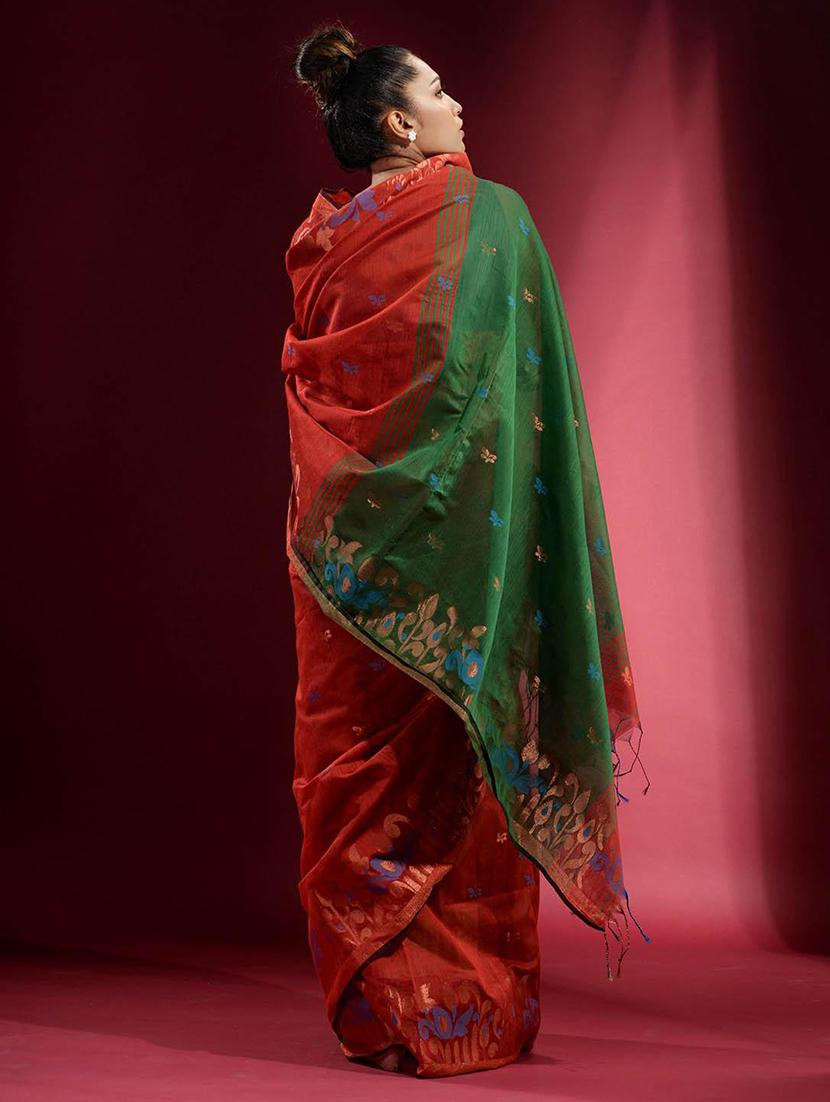 red jamdani women self design southern silk saree with blouse - 22045963 - Standard Image - 3
