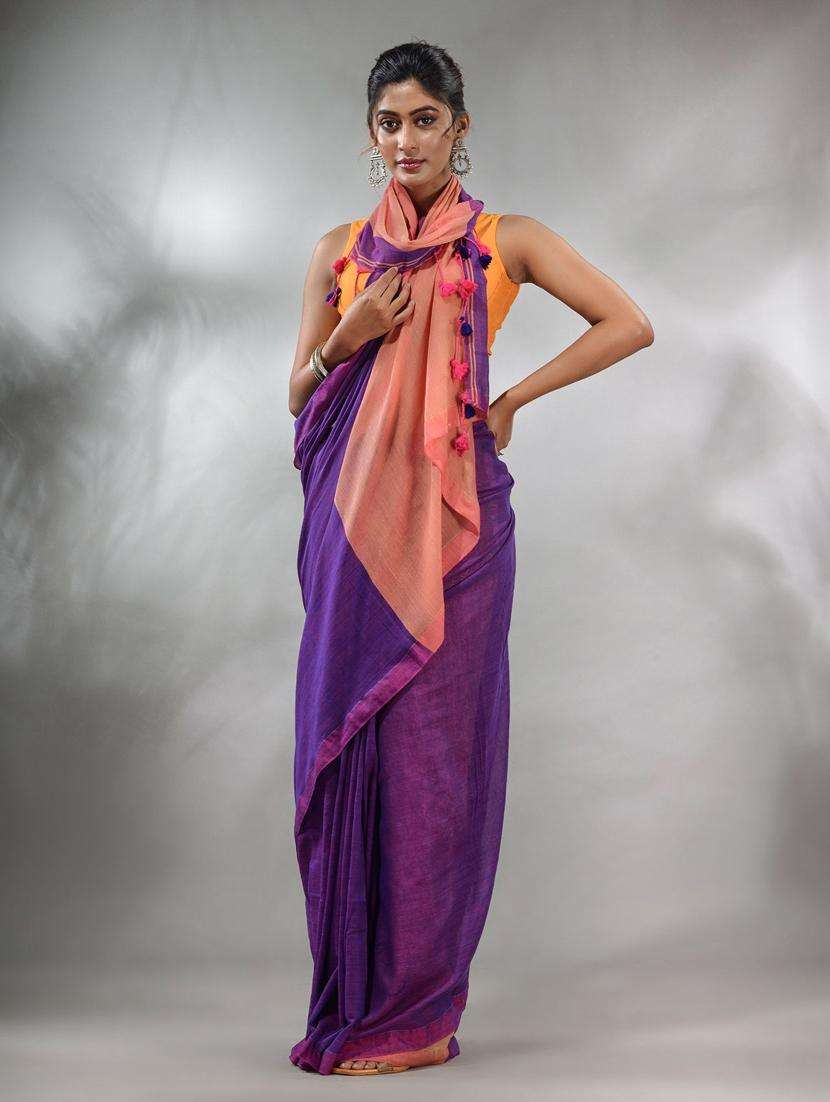women solid handloom saree with blouse