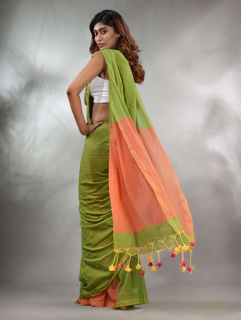 women solid handloom saree with blouse - 22046063 -  Standard Image - 3