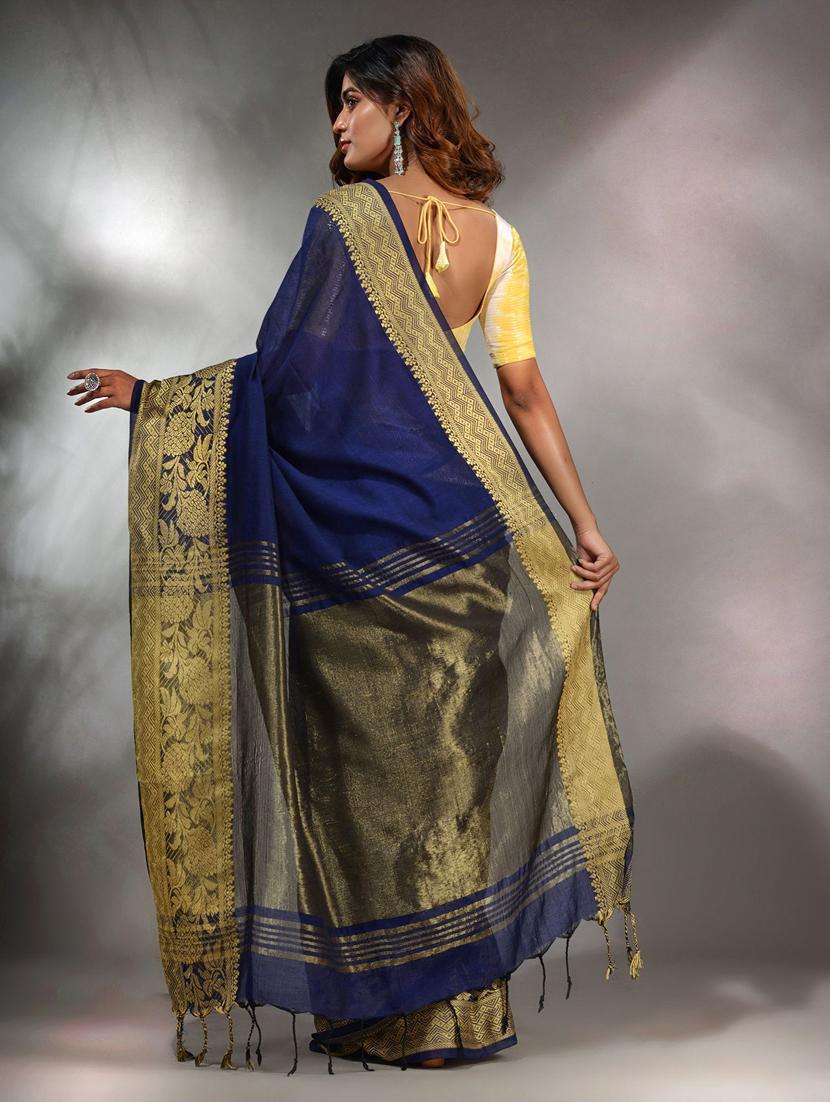 women solid with bordered saree with blouse - 22046075 -  Standard Image - 3
