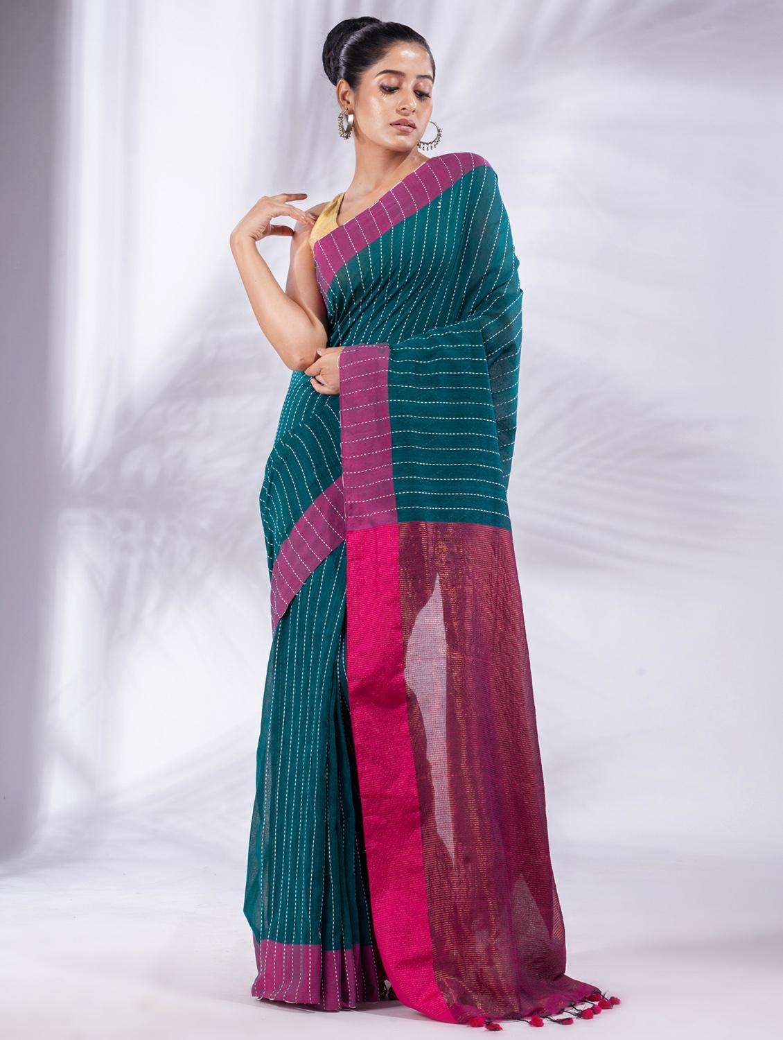 women self design handloom saree with blouse