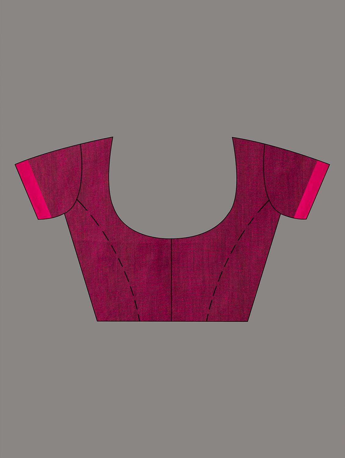 women solid with bordered handloom saree with blouse - 22046135 -  Standard Image - 3