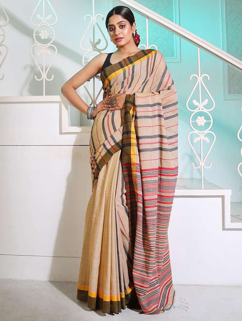 women striped handloom saree with blouse