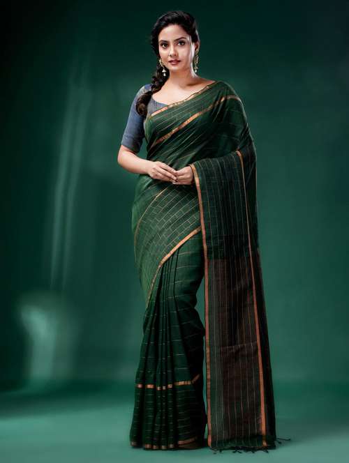women striped handloom saree with blouse - 22046203 - Standard Image - 0