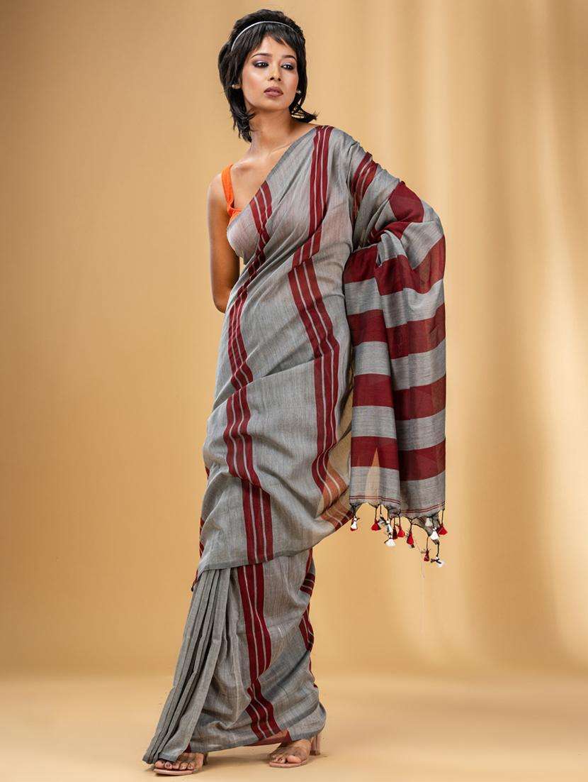 women striped handloom saree with blouse