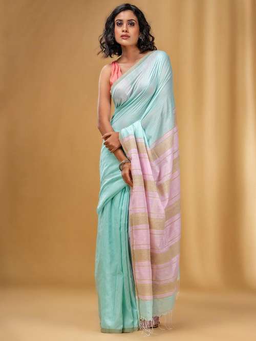 women solid handloom saree with blouse - 22046239 -  Standard Image - 0