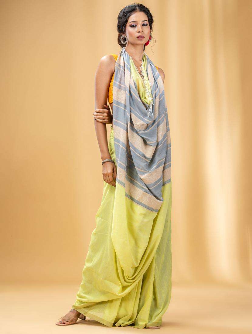 women solid handloom saree with blouse