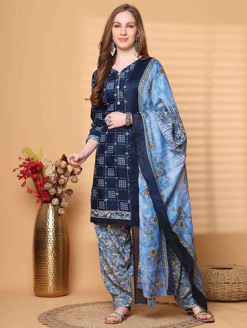 women printed three quarter sleeve kurta salwar with dupatta set - 22047819 -  Standard Image - 0