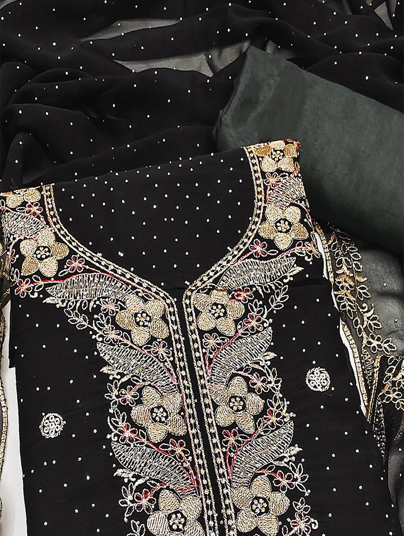 women solid with work embroidered unstitched suit set - 22047821 - Standard Image - 3