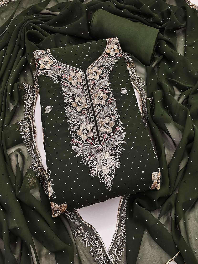 women solid with work embroidered unstitched suit set