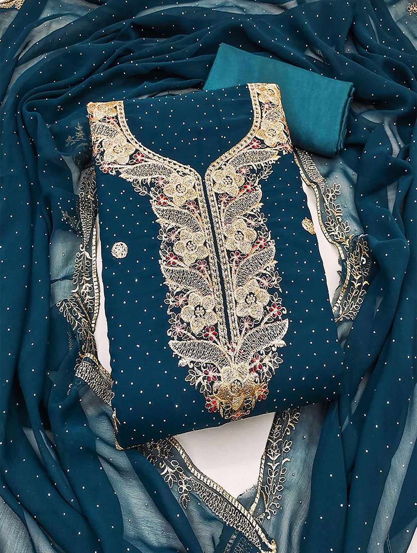 women solid with work embroidered unstitched suit set