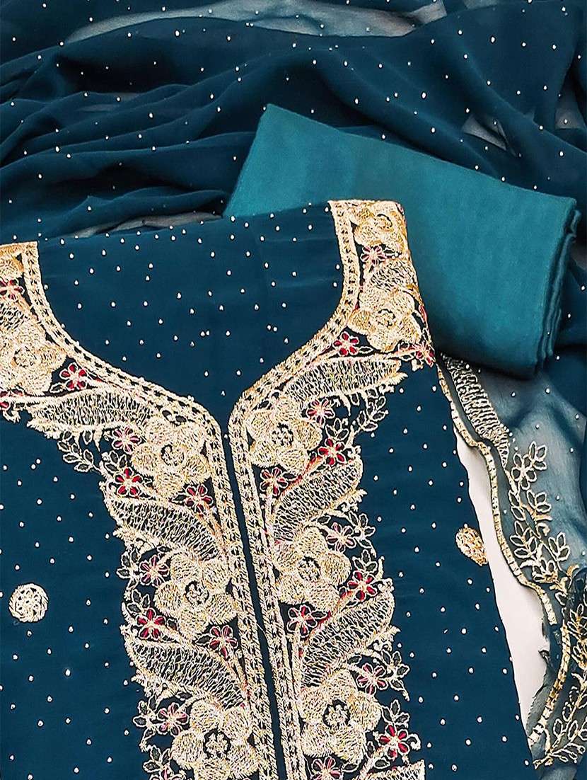 women solid with work embroidered unstitched suit set - 22047824 - Standard Image - 3