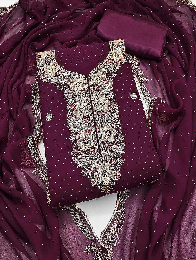 women solid with work embroidered unstitched suit set