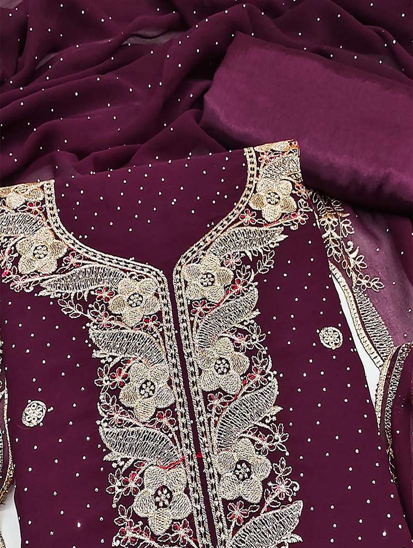 women solid with work embroidered unstitched suit set - 22047825 - Standard Image - 3