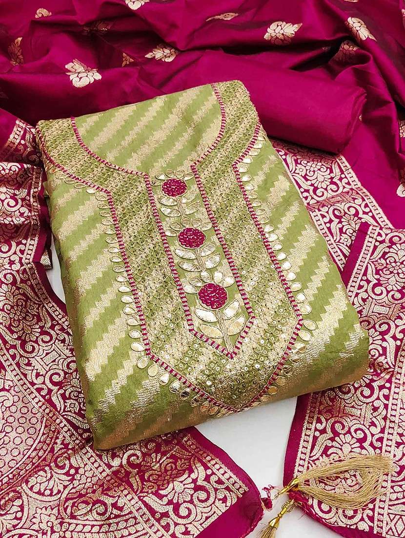 women self design embroidered unstitched suit set