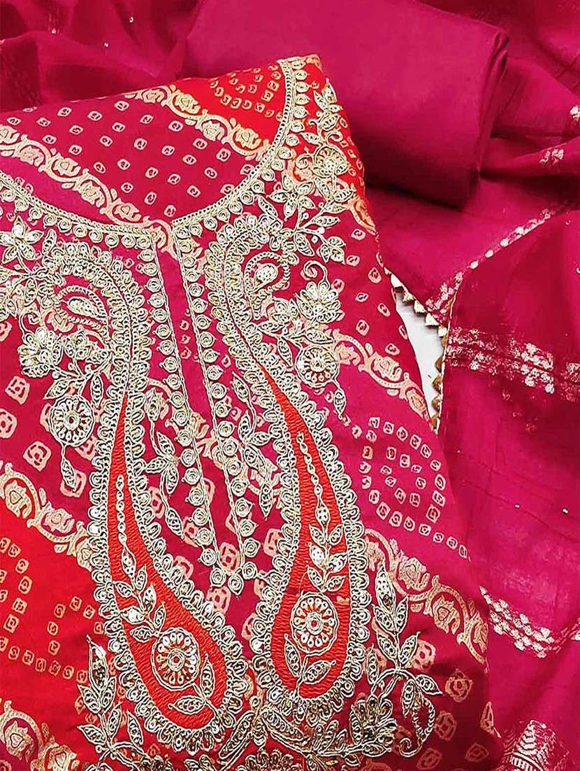 women bandhani embroidered unstitched suit set - 22047830 -  Standard Image - 3