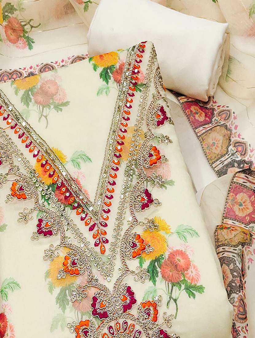 women floral embroidered unstitched suit set - 22047831 - Standard Image - 3