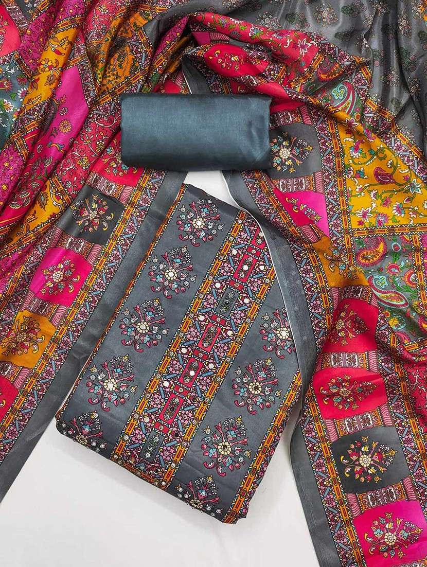 women printed embellished unstitched suit set
