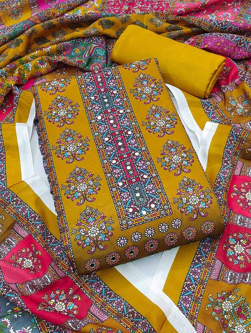 women printed embellished unstitched suit set