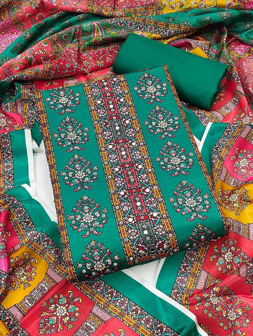 women printed embellished unstitched suit set