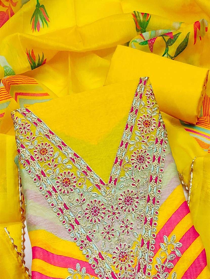 women printed embroidered unstitched suit set - 22047840 - Standard Image - 3