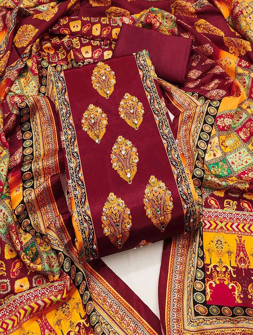 women printed embellished unstitched suit set