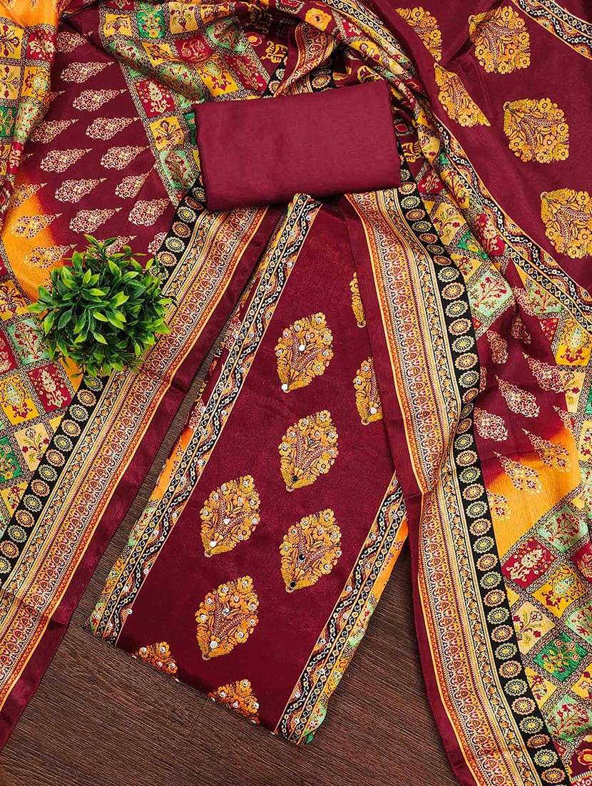 women printed embellished unstitched suit set - 22047843 -  Standard Image - 3