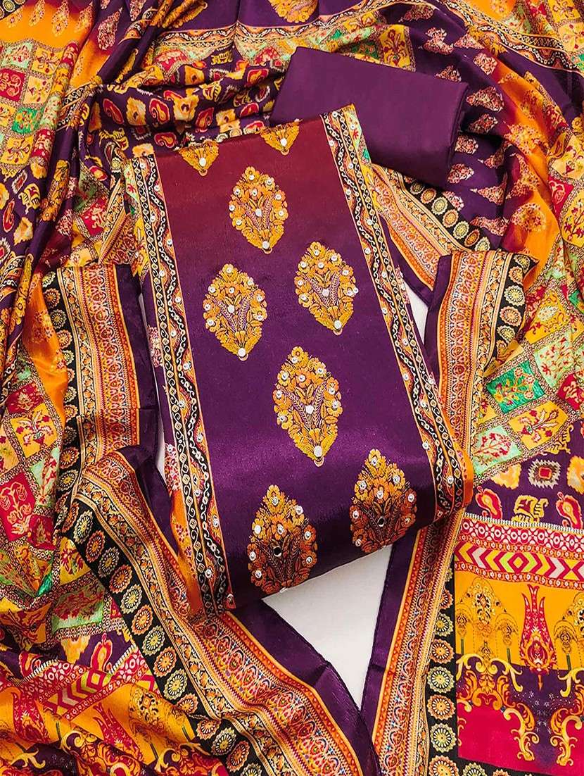 women printed embellished unstitched suit set