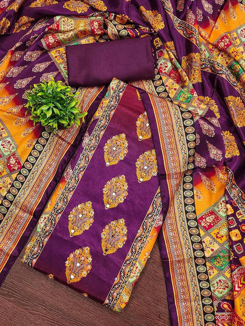 women printed embellished unstitched suit set - 22047844 - Standard Image - 3