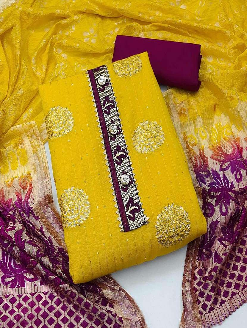 women self design embellished unstitched suit set