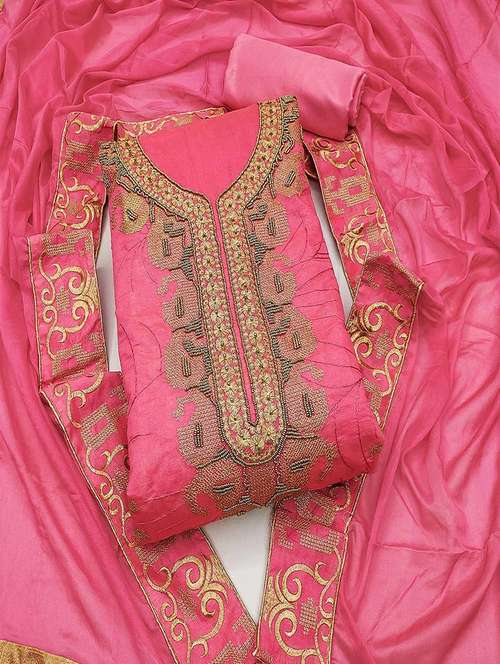 Women Solid With Work Embroidered Unstitched Suit Set
