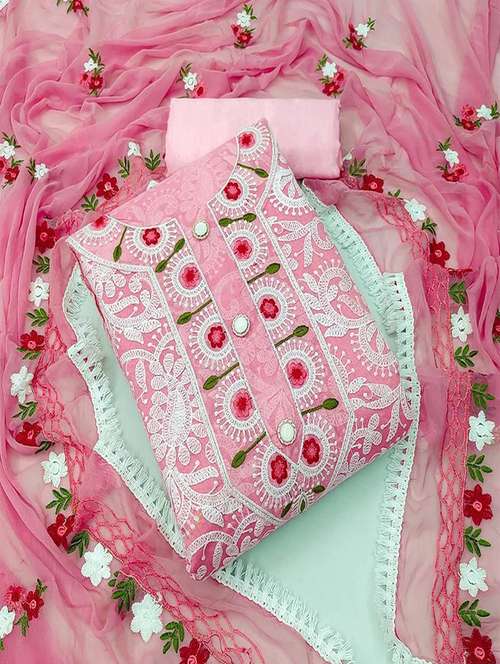 women solid with work embroidered unstitched suit set - 22047877 - Standard Image - 0