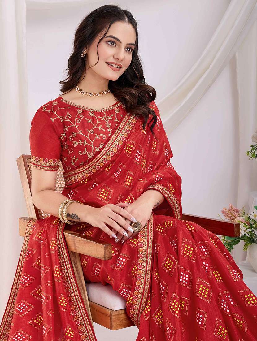 women bandhani printed bordered saree with blouse - 22047896 -  Standard Image - 3