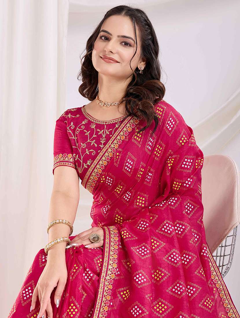women bandhani printed bordered saree with blouse - 22047898 -  Standard Image - 3