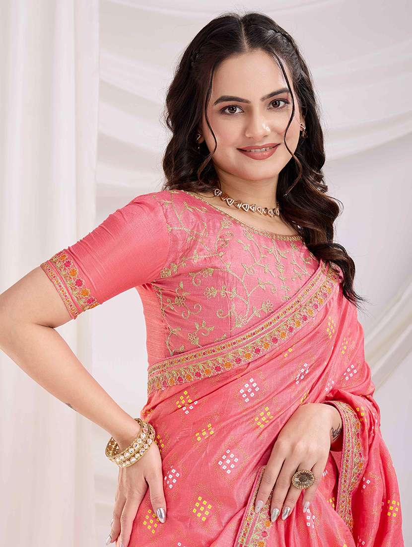 women bandhani printed bordered saree with blouse - 22047900 -  Standard Image - 3