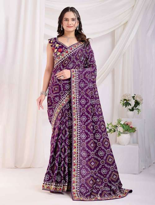 women bandhani printed bordered saree with blouse - 22047934 - Standard Image - 0