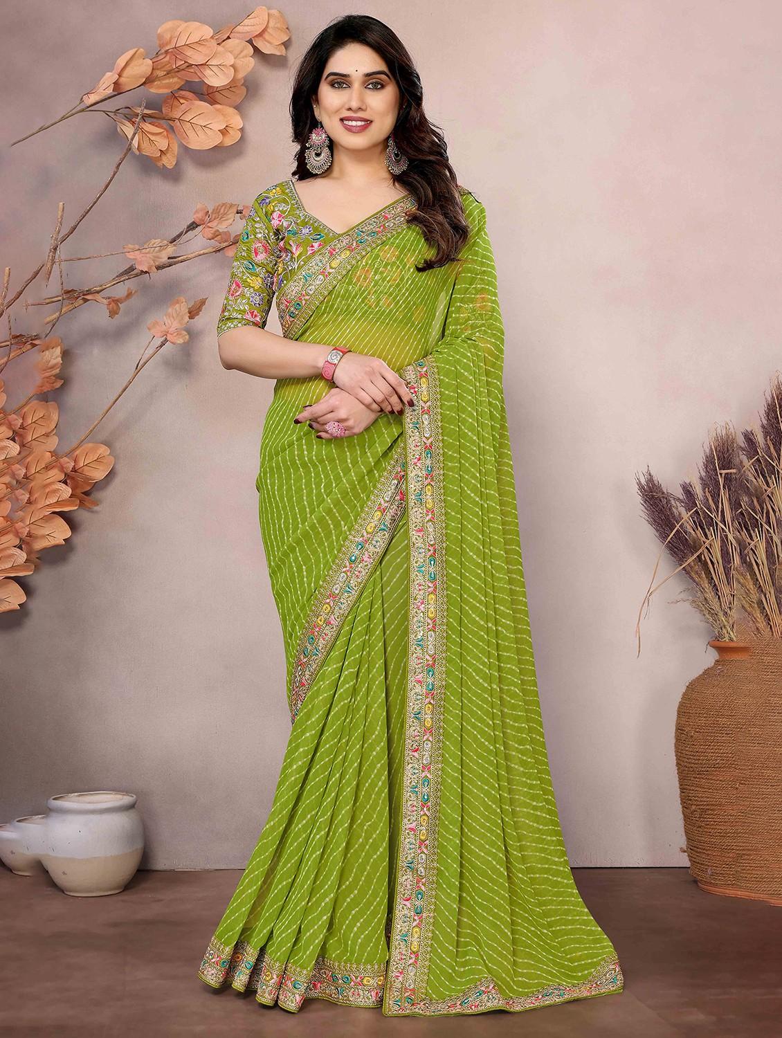 women leheriya printed bordered saree with blouse - 22047939 -  Zoom Image - 0
