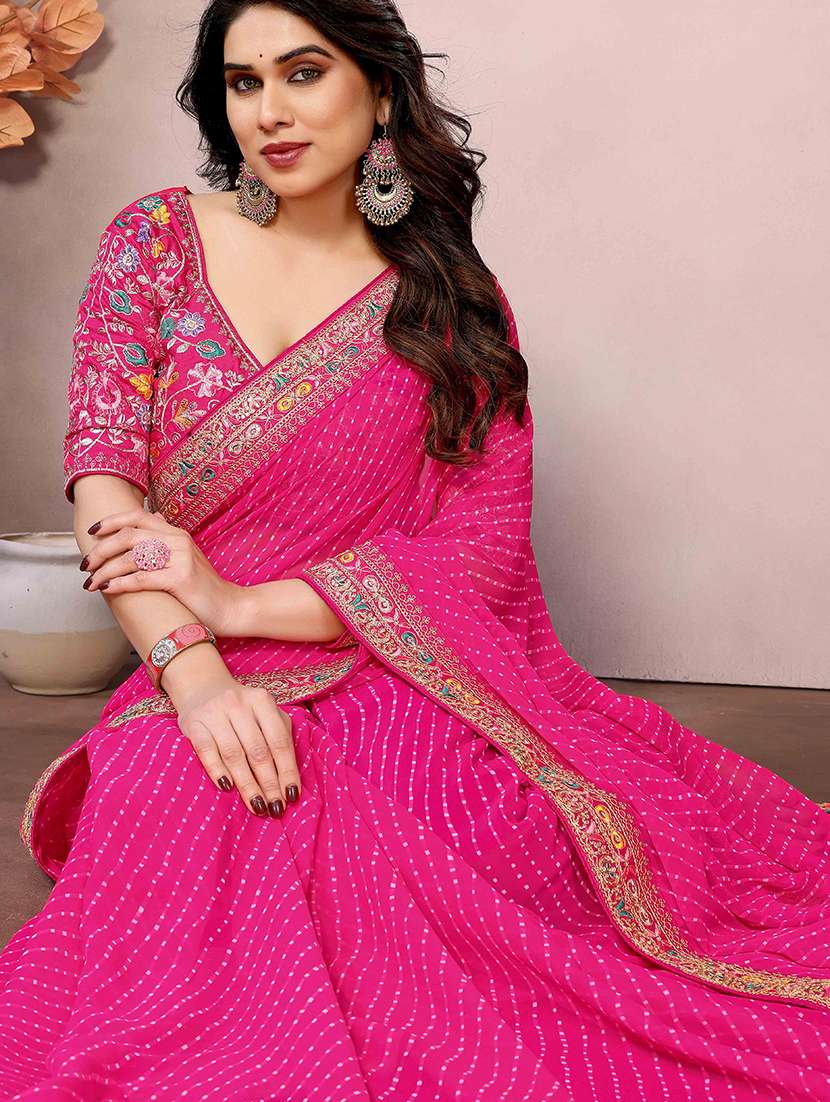 women leheriya printed bordered saree with blouse - 22047940 -  Standard Image - 3