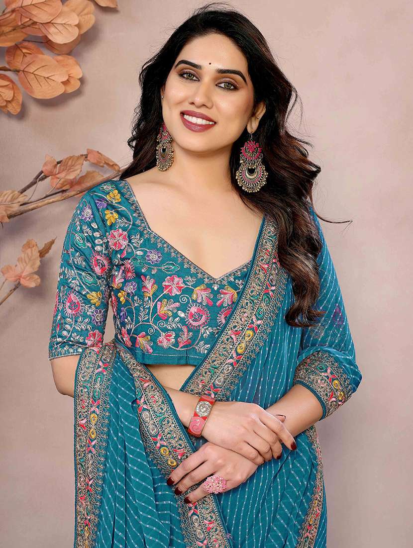 women leheriya printed bordered saree with blouse - 22047941 -  Standard Image - 3