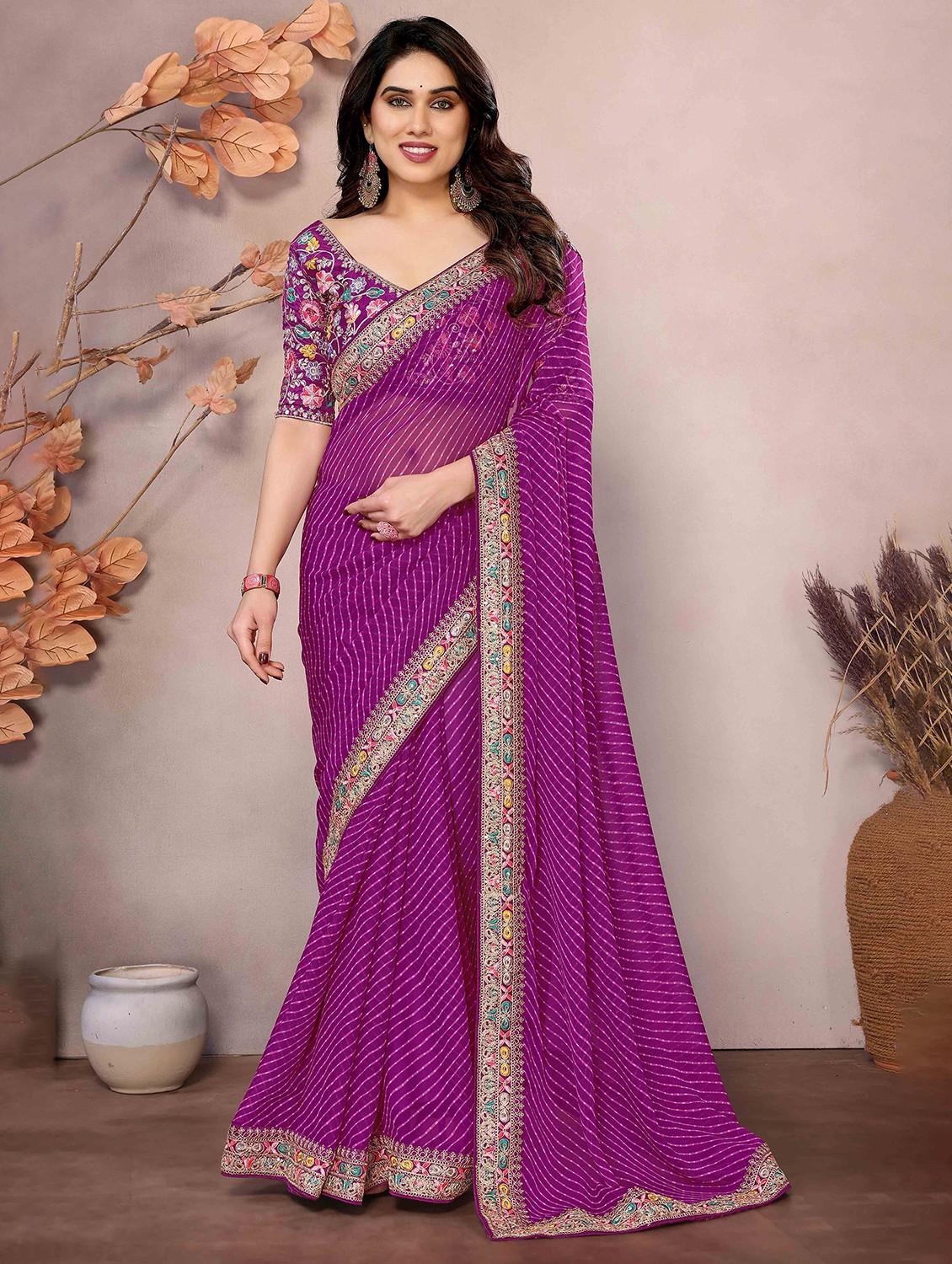 women leheriya printed bordered saree with blouse