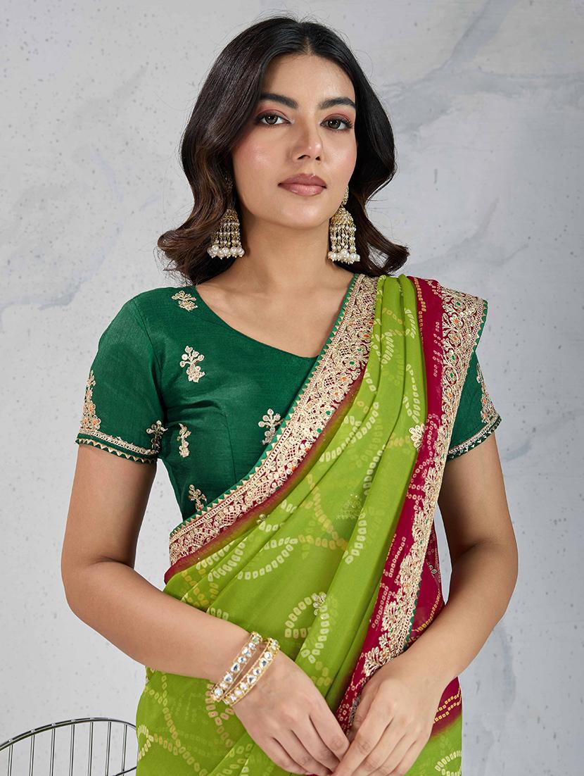 women bandhani printed bordered saree with blouse - 22047950 - Standard Image - 3