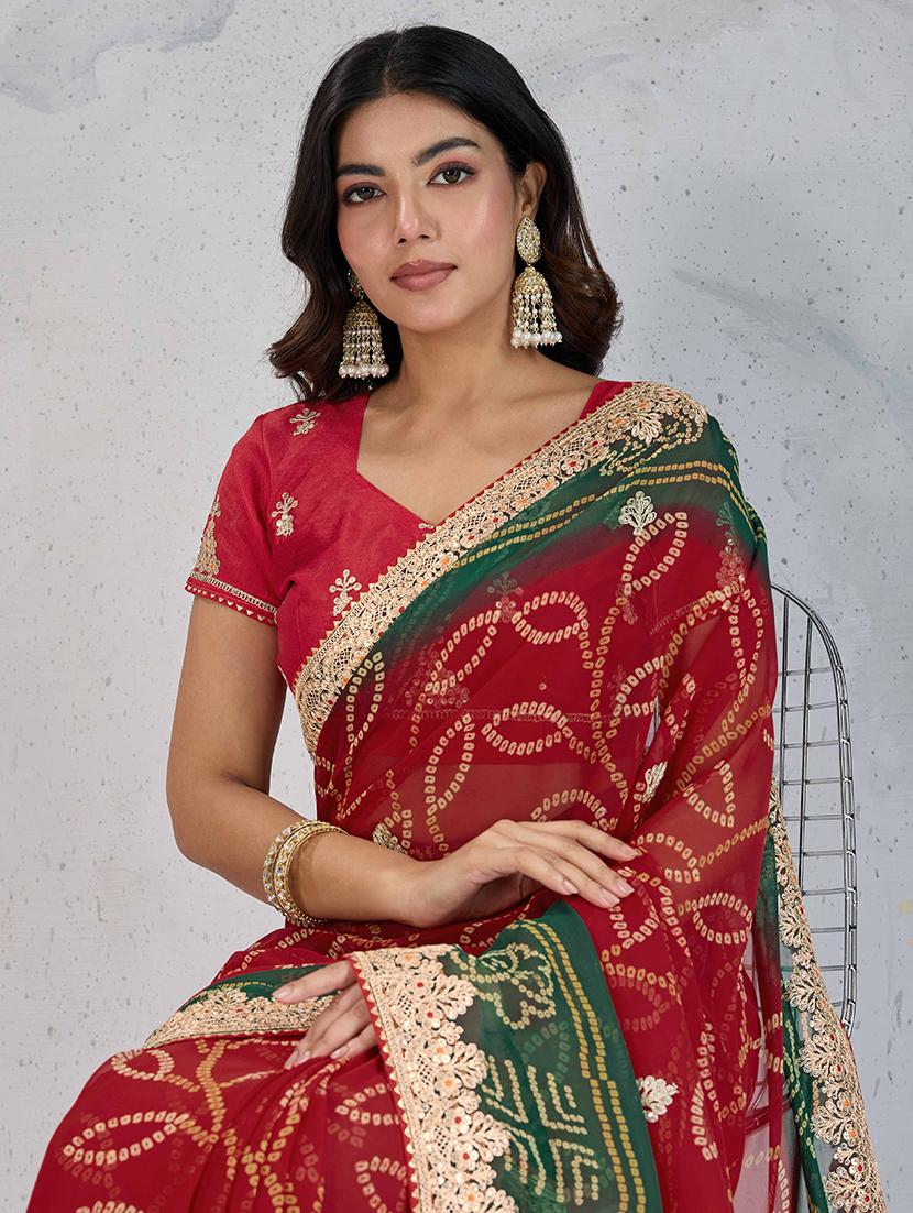 women bandhani printed bordered saree with blouse - 22047953 - Standard Image - 3