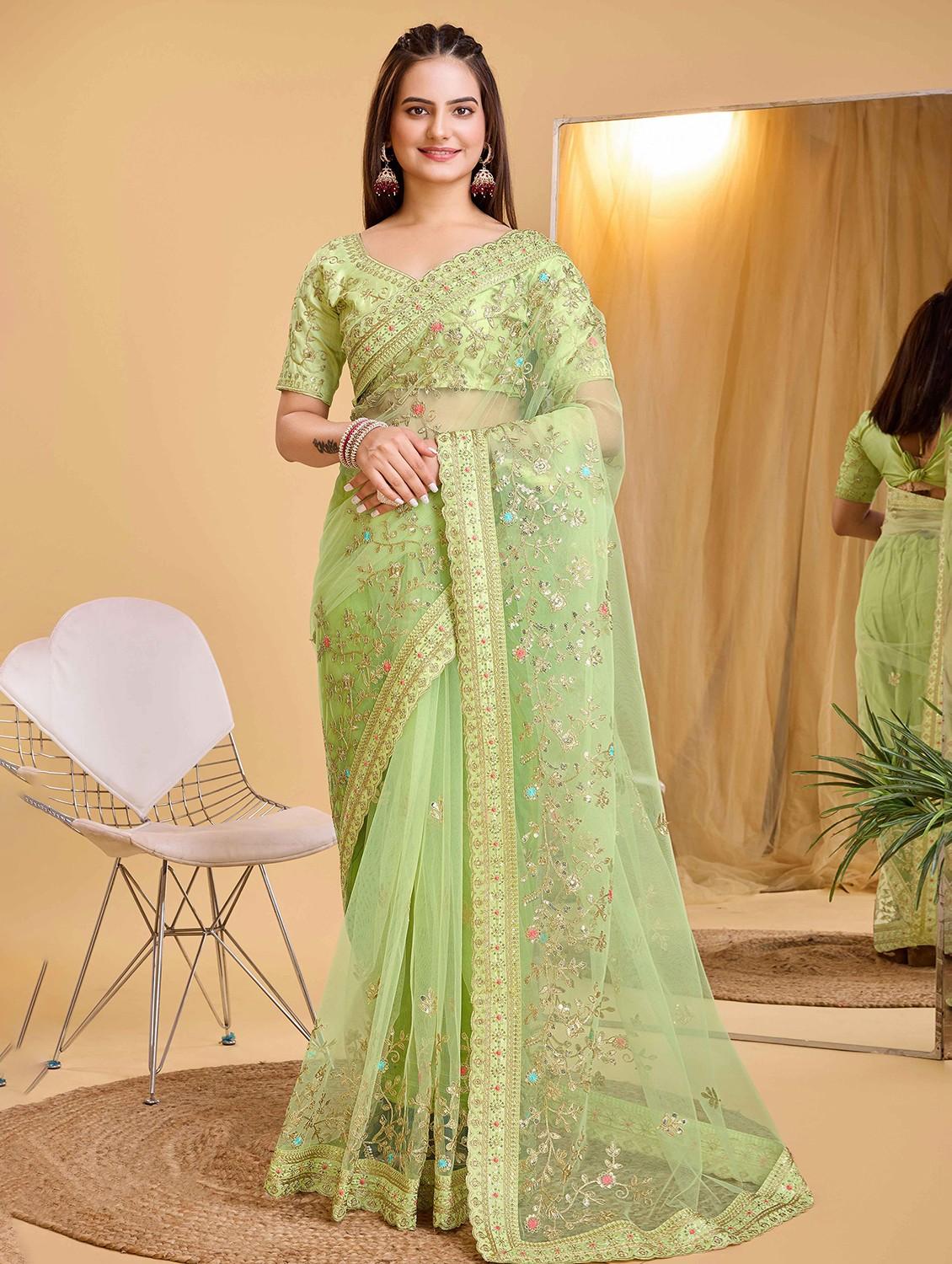 women solid with work embroidered saree with blouse - 22047957 - Zoom Image - 0