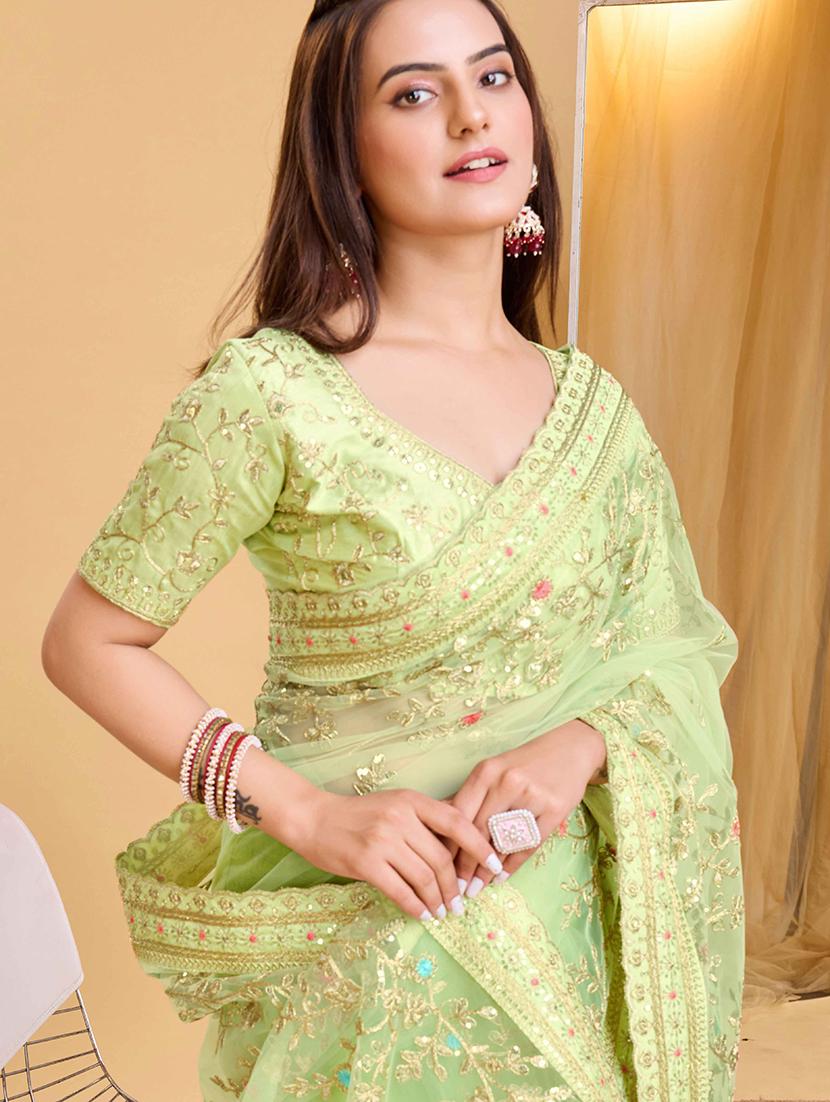 women solid with work embroidered saree with blouse - 22047957 - Standard Image - 3