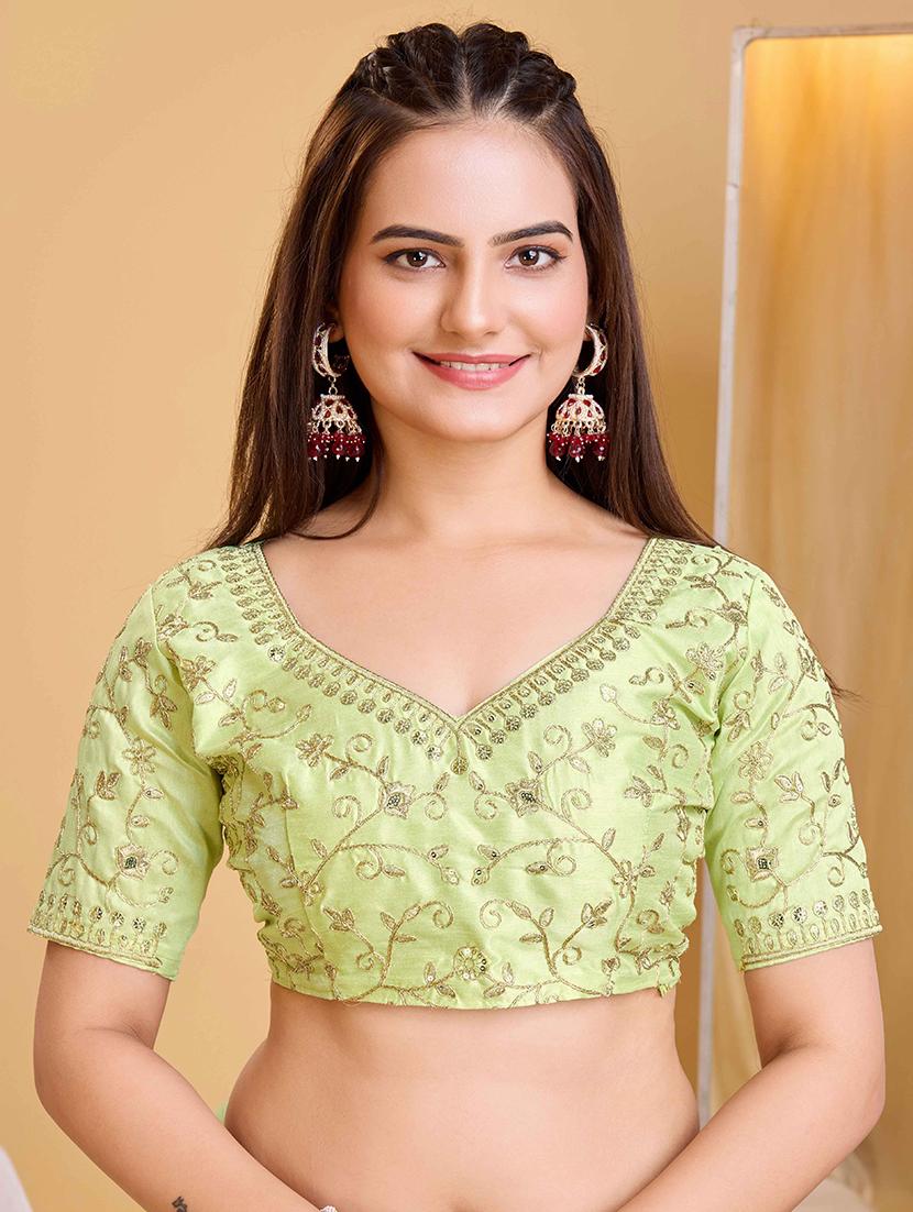 women solid with work embroidered saree with blouse - 22047957 - Standard Image - 5