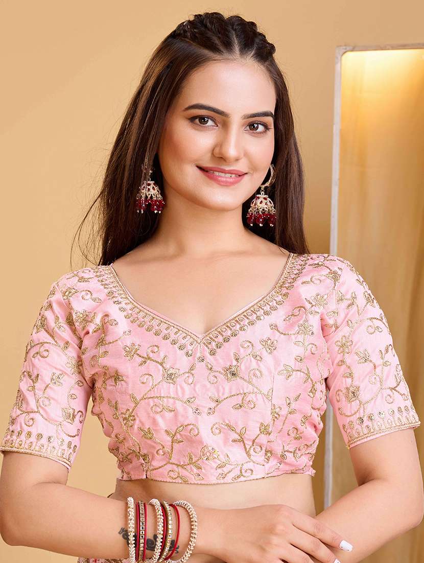 women solid with work embroidered saree with blouse - 22047958 -  Standard Image - 5