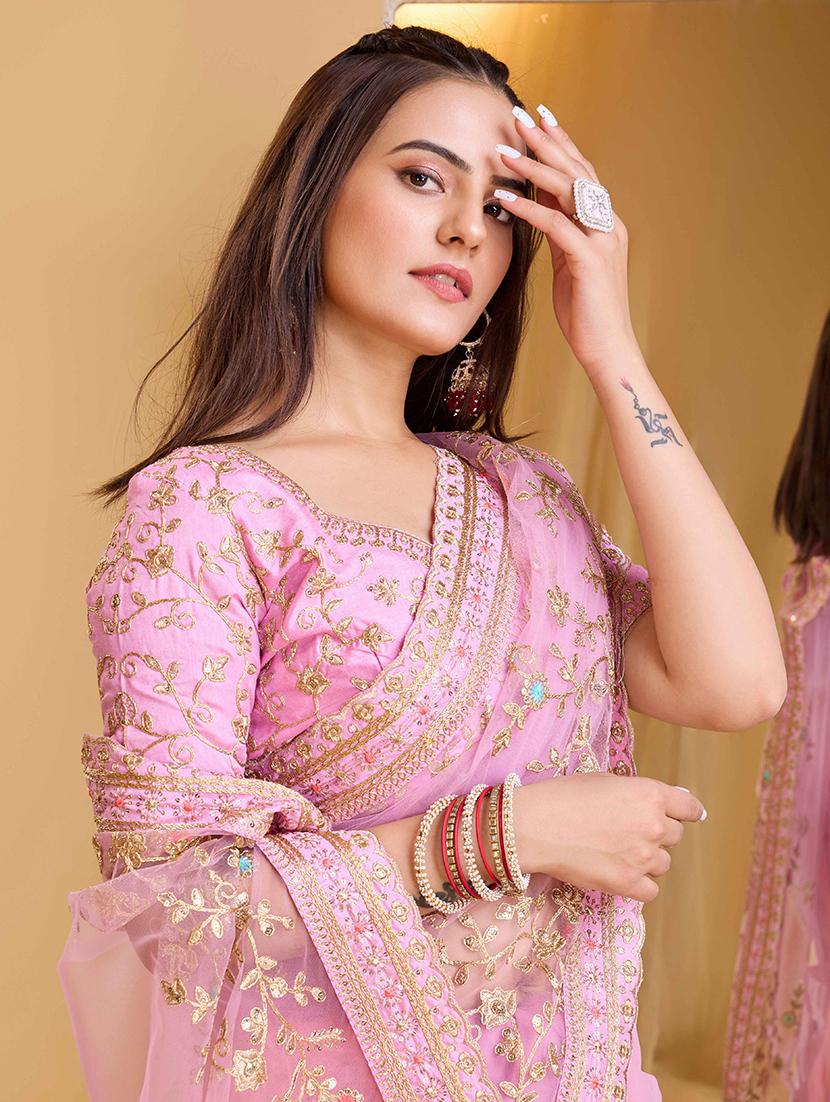 women solid with work embroidered saree with blouse - 22047960 - Standard Image - 3